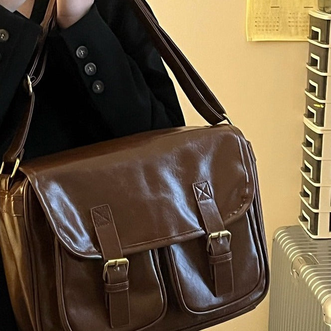 VILZSTUDIOS cognac faux leather satchel bag with gold-tone hardware