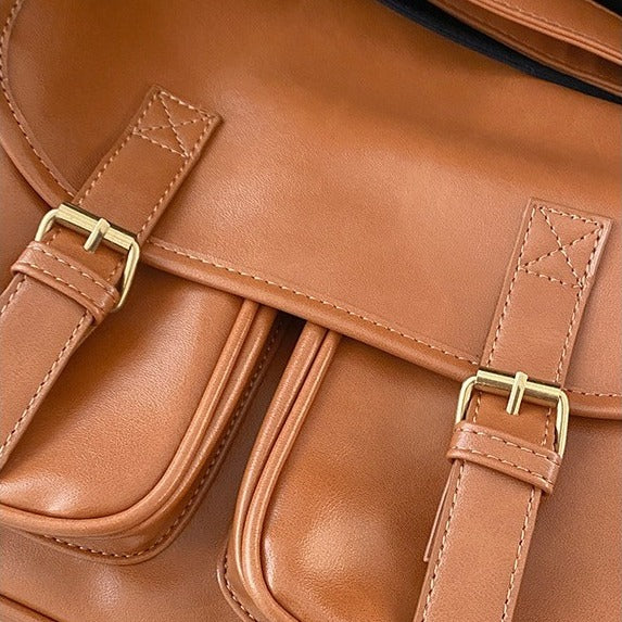 VILZSTUDIOS cognac faux leather satchel bag with gold-tone hardware