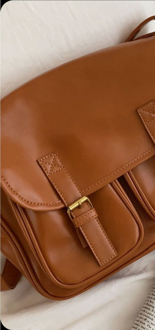 VILZSTUDIOS cognac faux leather satchel bag with gold-tone hardware