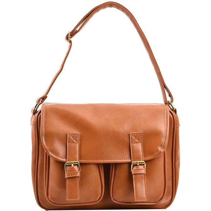 VILZSTUDIOS cognac faux leather satchel bag with gold-tone hardware