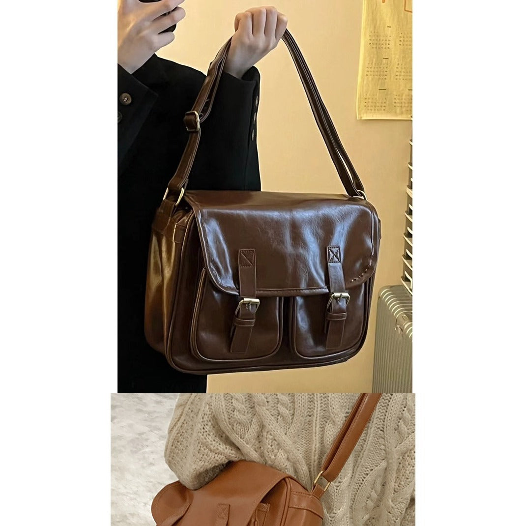 VILZSTUDIOS cognac faux leather satchel bag with gold-tone hardware
