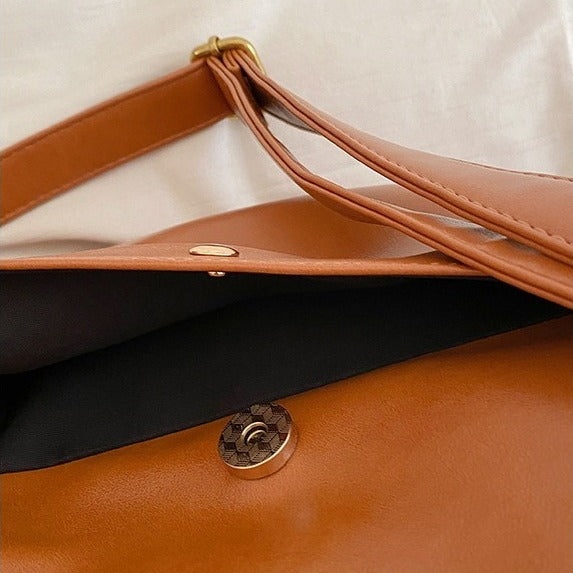 VILZSTUDIOS cognac faux leather satchel bag with gold-tone hardware