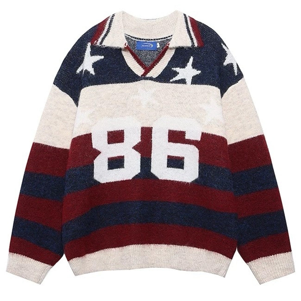 VILZSTUDIOS Oversized striped sweater with collegiate design