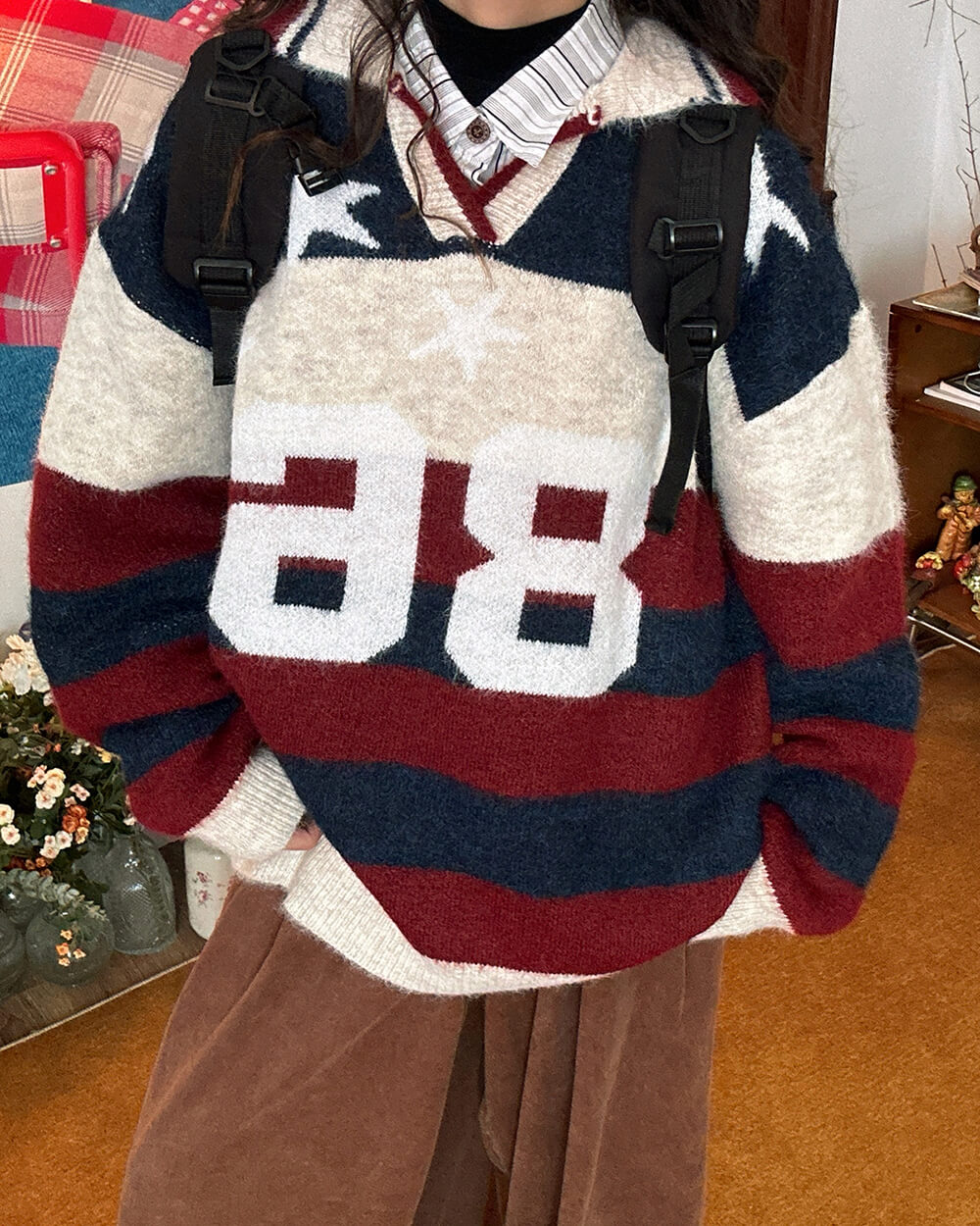 VILZSTUDIOS Oversized striped sweater with collegiate design