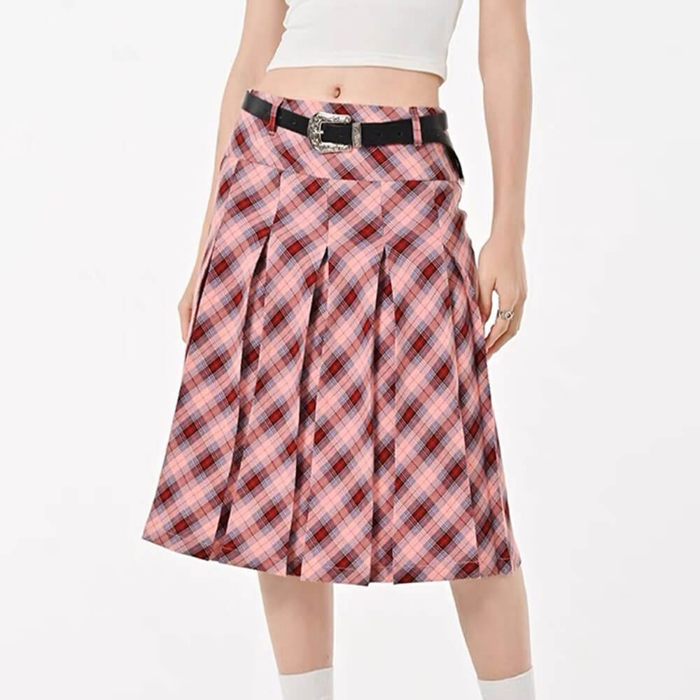 VILZSTUDIOS Stylish plaid pleated skirt for modern fashion