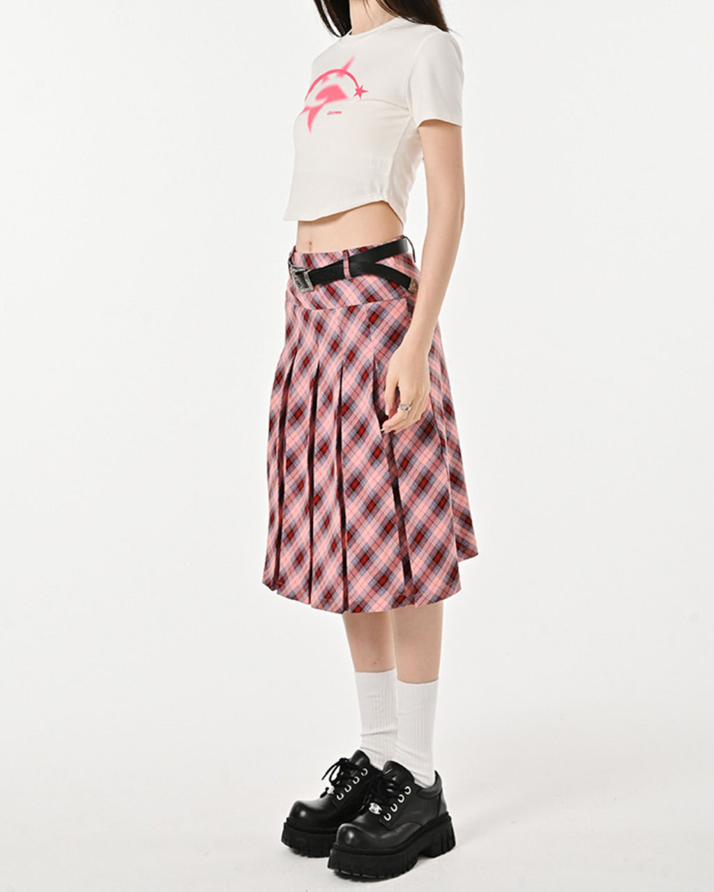VILZSTUDIOS Stylish plaid pleated skirt for modern fashion