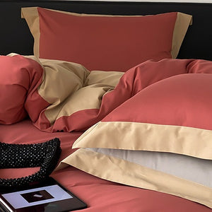 VILZSTUDIOS two-tone bedding set with wide contrasting borders and matching flat sheet