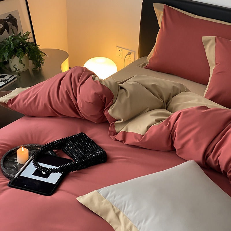 VILZSTUDIOS two-tone bedding set with wide contrasting borders and matching flat sheet