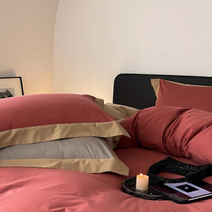 VILZSTUDIOS two-tone bedding set with wide contrasting borders and matching flat sheet