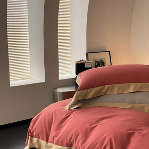 VILZSTUDIOS two-tone bedding set with wide contrasting borders and matching flat sheet