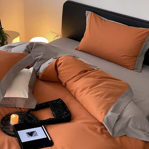 VILZSTUDIOS two-tone bedding set with wide contrasting borders and matching flat sheet
