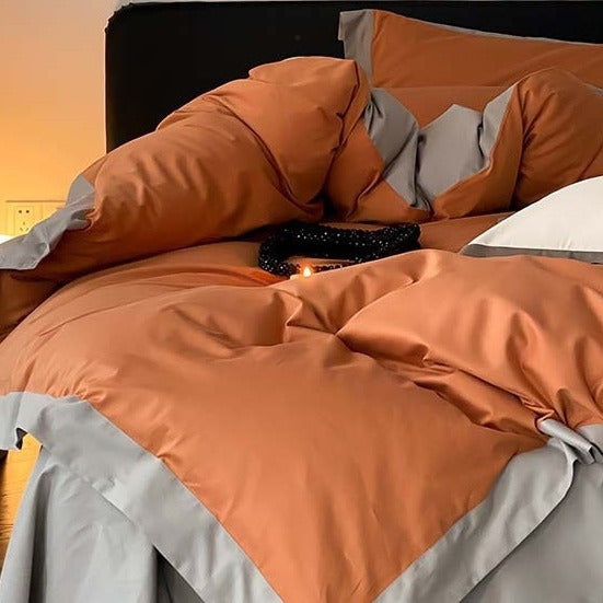 VILZSTUDIOS two-tone bedding set with wide contrasting borders and matching flat sheet