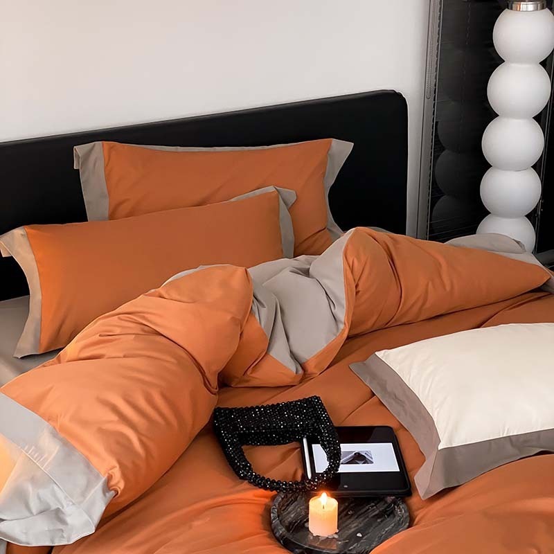 VILZSTUDIOS two-tone bedding set with wide contrasting borders and matching flat sheet