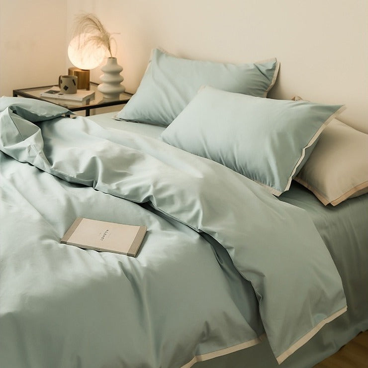 VILZSTUDIOS solid-color two-tone duvet cover set with contrasting flat border trim
