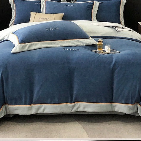 VILZSTUDIOS two-tone velvet bedding set with wide contrast borders and tonal embroidery