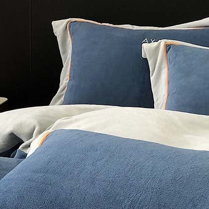 VILZSTUDIOS two-tone velvet bedding set with wide contrast borders and tonal embroidery