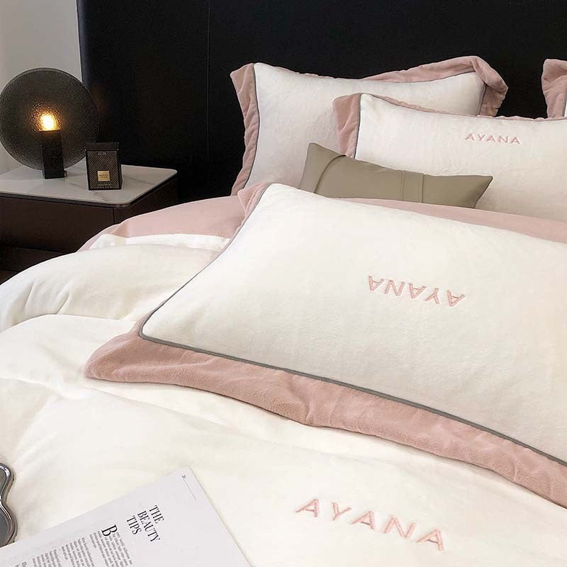 VILZSTUDIOS two-tone velvet bedding set with wide contrast borders and tonal embroidery