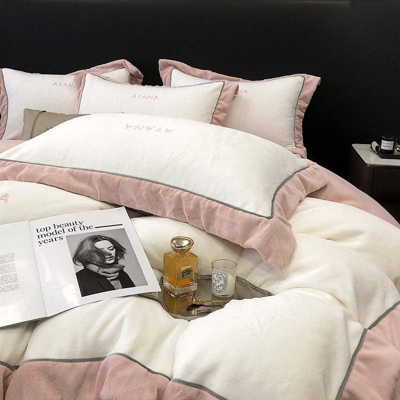 VILZSTUDIOS two-tone velvet bedding set with wide contrast borders and tonal embroidery