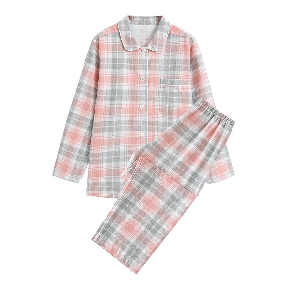 VILZSTUDIOS solid and plaid cotton pajama set with contrast collar piping and chest pocket
