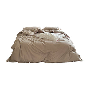 VILZSTUDIOS beige, white, cream or lavender contrast-trim cotton duvet cover set with flanged pillowcases