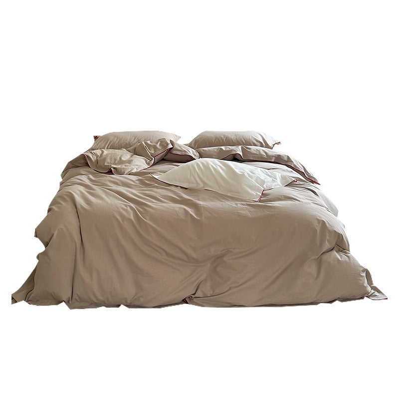 VILZSTUDIOS beige, white, cream or lavender contrast-trim cotton duvet cover set with flanged pillowcases