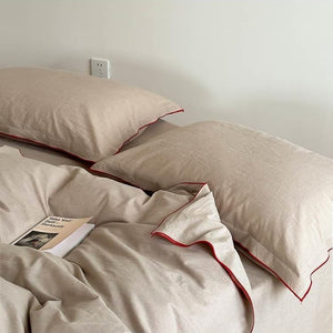 VILZSTUDIOS beige, white, cream or lavender contrast-trim cotton duvet cover set with flanged pillowcases