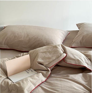 VILZSTUDIOS beige, white, cream or lavender contrast-trim cotton duvet cover set with flanged pillowcases