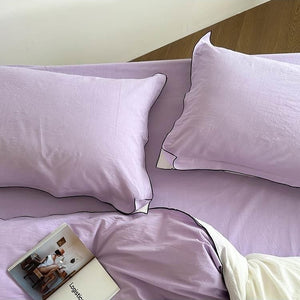 VILZSTUDIOS beige, white, cream or lavender contrast-trim cotton duvet cover set with flanged pillowcases