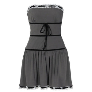 VILZSTUDIOS Stylish grey coquette dress with ribbed design and bows