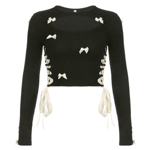 VILZSTUDIOS Stylish black long sleeve top with cut-out design