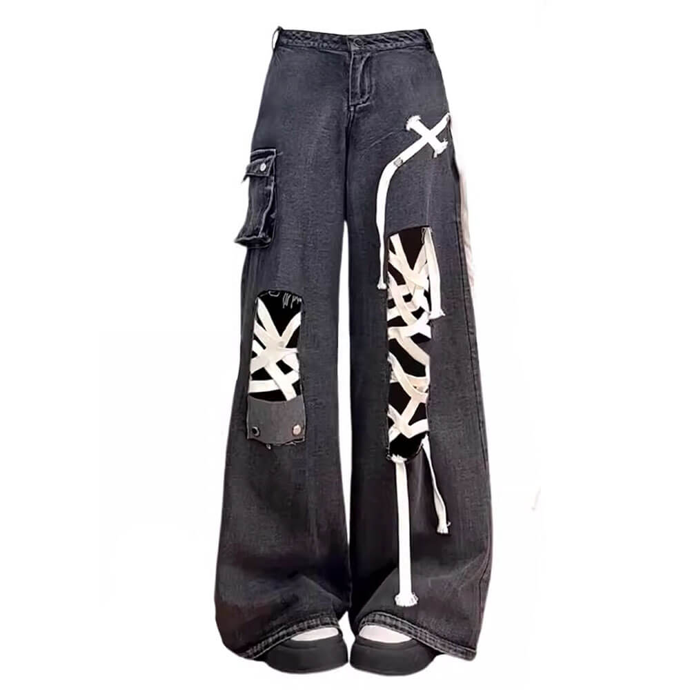 VILZSTUDIOS Wide-leg jeans with lace-up details and patch pockets