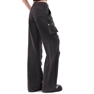 VILZSTUDIOS Wide-leg jeans with lace-up details and patch pockets