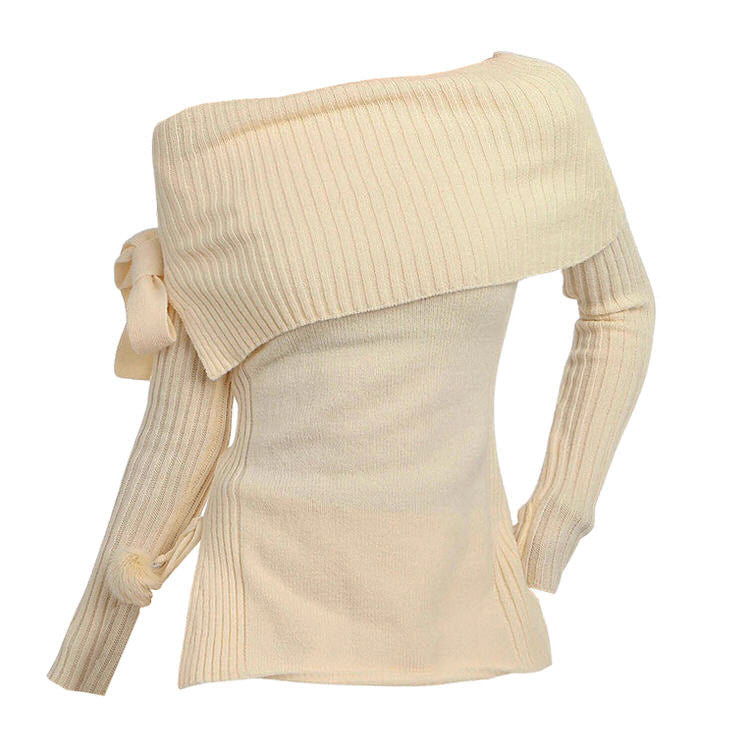 VILZSTUDIOS coquette off-shoulder ribbed sweater