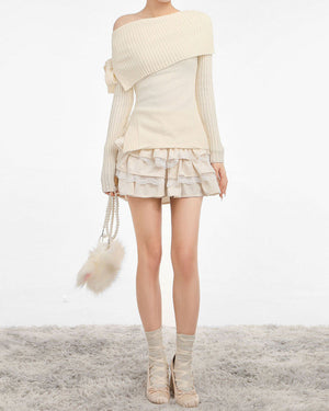 VILZSTUDIOS coquette off-shoulder ribbed sweater