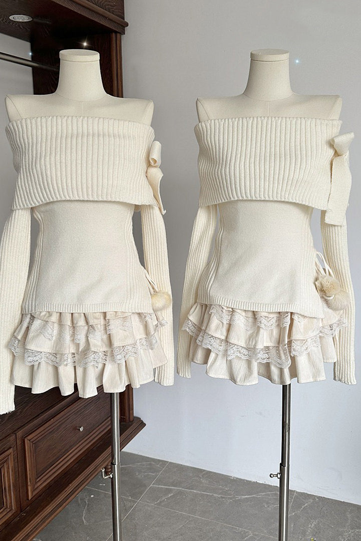 VILZSTUDIOS coquette off-shoulder ribbed sweater