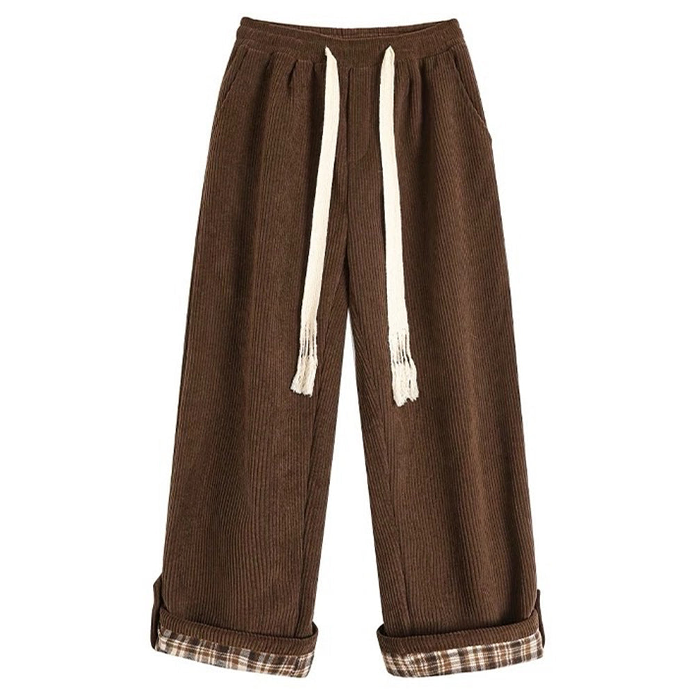 VILZSTUDIOS Corduroy wide-leg trousers with plaid cuffs