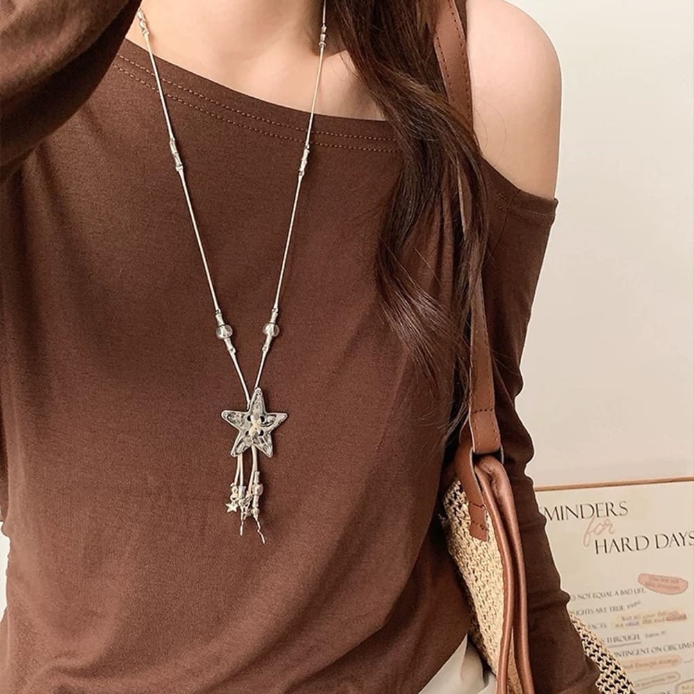 VILZSTUDIOS Silver star charm necklace with dangling charms