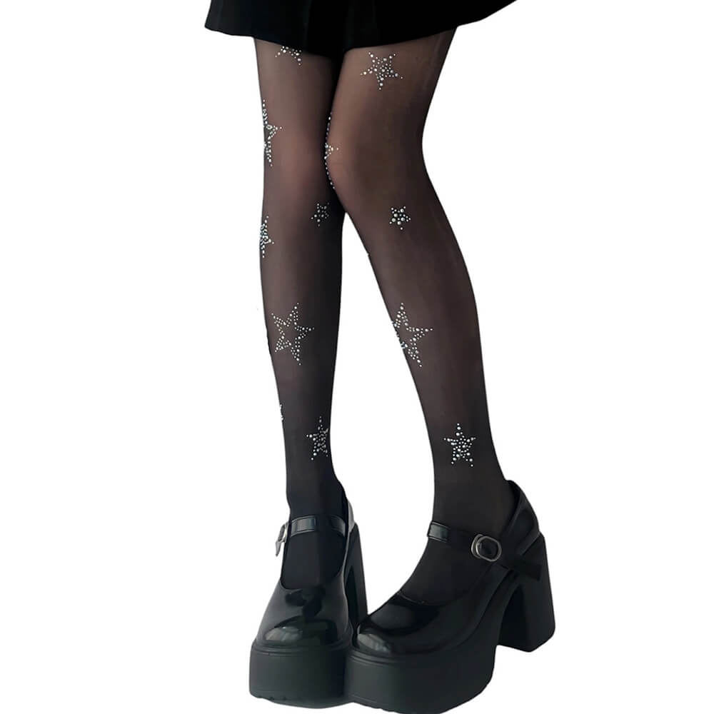 VILZSTUDIOS Rhinestone star patterned sheer tights