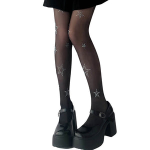VILZSTUDIOS Rhinestone star patterned sheer tights
