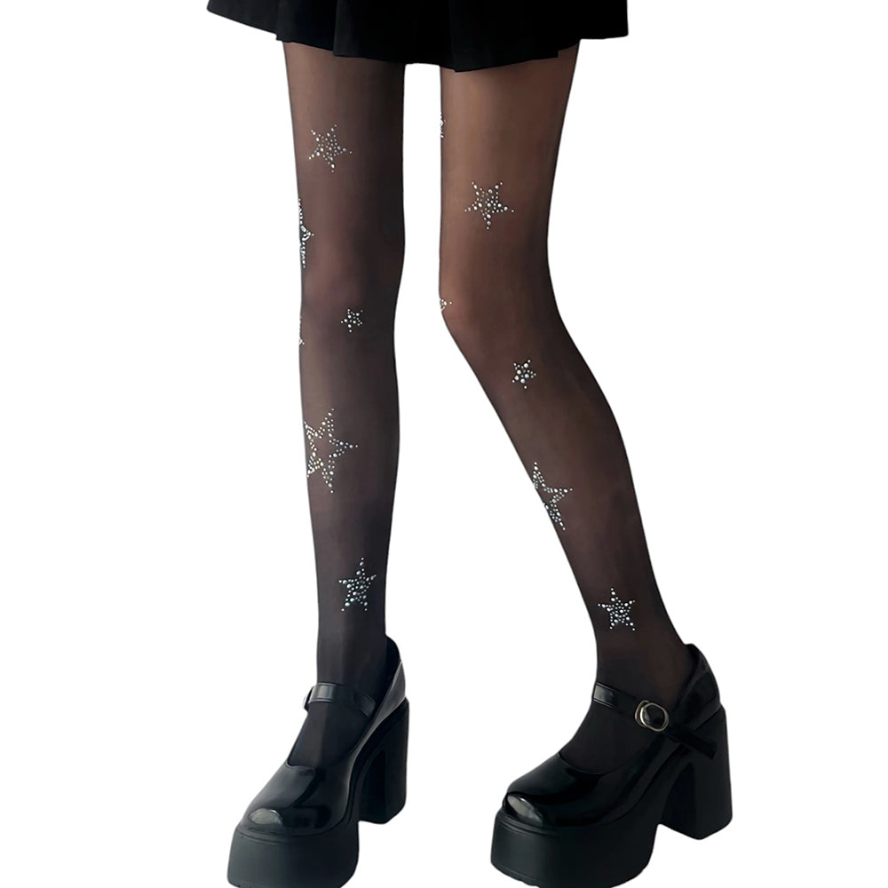 VILZSTUDIOS Rhinestone star patterned sheer tights