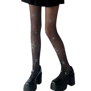 VILZSTUDIOS Rhinestone star patterned sheer tights