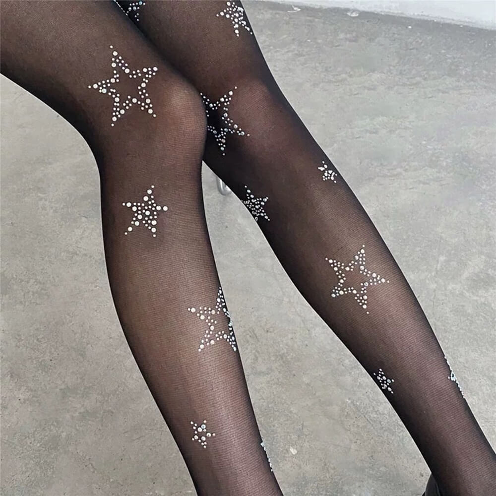 VILZSTUDIOS Rhinestone star patterned sheer tights