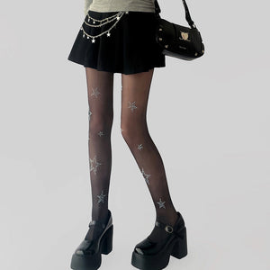 VILZSTUDIOS Rhinestone star patterned sheer tights