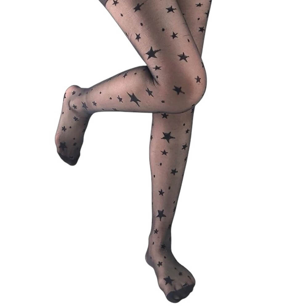 VILZSTUDIOS Star print tights in sheer black mesh fabric