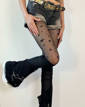 VILZSTUDIOS Star print tights in sheer black mesh fabric