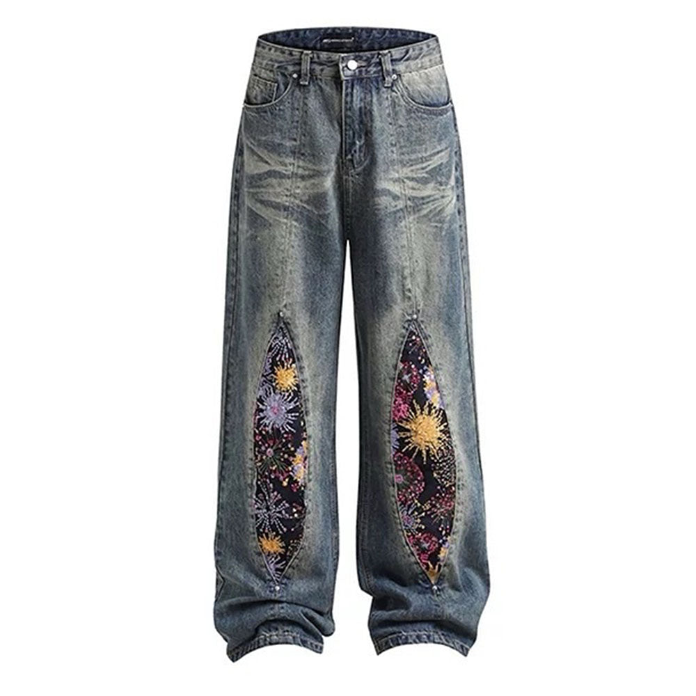 VILZSTUDIOS Wide leg jeans with space-themed patches