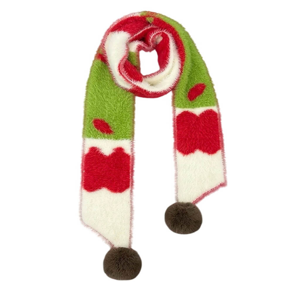 VILZSTUDIOS Cozy apple design knit scarf with pom-poms