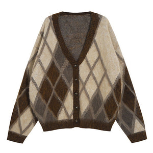 VILZSTUDIOS Cozy argyle textured cardigan for stylish comfort
