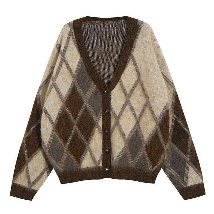 VILZSTUDIOS Cozy argyle textured cardigan for stylish comfort