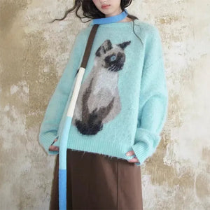 VILZSTUDIOS Cozy oversized jumper with cat graphic